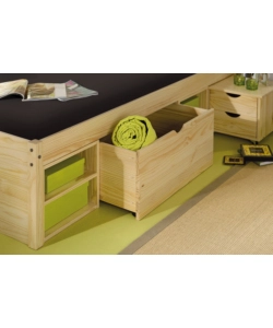 Letto matrimoniale con contenitori e comodini estraibili con ruote  "Claas" color legno 180x200 cm